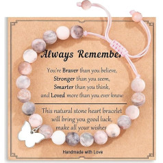 Mezrkuwr Butterfly Charm Pink Natural Stone Bracelet, Juvelyrikos kortelė, Dovanos mergaitėms, Dovanos mergaičių gimtadienio proga, Dovanos dukrai, dovanos, rožinė