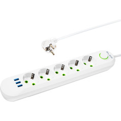 98-231# ps-550 5 lizdų 3xusb ilgintuvas 5 m baltas 2x1 mm