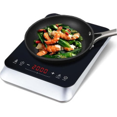 COOKTRON indukcinė kaitlentė, indukcinė kaitlentė su 1 plokštele, 2000 W, 29 cm, nešiojamoji indukcinė kaitlentė, 10 temperatūros lygių, 4 valandų laikmatis, jutiklinis valdymas, stiprintuvo funkcija