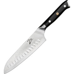 Zelite® Santoku Damasko peilis, aštrus 7 colių japoniškas virtuvinis peilis namams ir virtuvei, profesionalus aštrus peilis, Damasko virėjo peilis virtuvei, Damasko peilis su vientisu apdirbimu