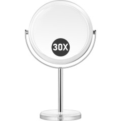 30x didinantis veidrodis, dvipusis 1x ir 30x kosmetinis veidrodis, stalinis veidrodis, kosmetinis veidrodis su 360° pasukimu, skutimosi veidrodis miegamajam ir vonios kambariui
