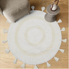 TOPSMCHER Apvalus vonios kilimas Boho vonios kilimas su rankų darbo kutais 100 % medvilninis grindų kilimas 70x70cm Dramblio kaulo spalvos neslystantis plaunamas dušo kilimėlis Dekoratyvinis grindų kilimas