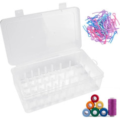 CYNNXIA Verpalų laikymo dėžutė 42 ritėms, siuvimo siūlų talpykla, plastikinė ritė, siūlų organizatorius, tuščia verpalų laikiklio dėžutė su 50 ričių, spalvingi siūlų laikiklio spaustukai siuvimui ir siuvinėjimui