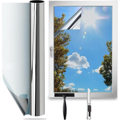 Gutsurge veidrodinė plėvelė Langų privatumo ekranas 60 x 400 cm Langų plėvelė Apsauga nuo saulės langų Interjero privatumas Šilumos apsaugos plėvelė Atspindinti UV spindulių apsauginė plėvelė Šilumos apsaugos plėvelė Be likučių Sidabr