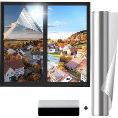 SAMHEITO saulės apsaugos plėvelė Langų interjeras 50 x 400 cm langų plėvelė Savarankiškai lipni veidrodinė plėvelė Langas nepermatomas iš išorės Šilumos apsaugos plėvelė Privatumo plėvelė Langų šilumos apsaugos plėvelė UV apsauga