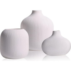 Balta keraminė vaza, 3 vnt., mažų briaunuotų vazų rinkinys, skirtas kaimiškam namų dekorui, minimalistinis židinio dekoras, balta keraminė vaza, 3 vnt., židinys, dekoratyvinės gėlių vazos knygų lentynai