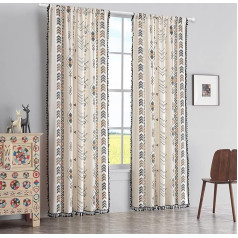 Boho užuolaidos Tassel Edge Bohemian langų užuolaidos Geometrinis modelis Dryžuotos užuolaidos Medvilninės užuolaidos Lininės užuolaidos Smėlio spalvos miegamasis Gyvenamasis kambarys Rod Pocket langų užuolaidos (59 colių pločio x
