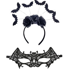 Šikšnosparnio ausys - Šikšnosparnio kaukė, maskarado kaukė, katės Šikšnosparnio kaukė, Helovino galvos apdangalas, šikšnosparnio ausų apdangalas, juodi nėriniai, šikšnosparnio kaukė, maskaradas, nėriniai, akių kaukė, maskaradas, maskar