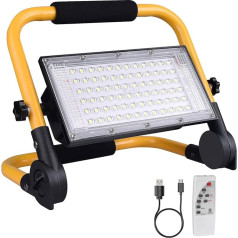 ERAY LED statybinio prožektoriaus baterija, nešiojamo LED prožektoriaus baterija 13500 mAh, LED darbo šviesa 8000 LM/4 režimai/ laikmatis/2 įkrovimo būdai/ maitinimo bankas/ nuotolinis valdymas, baterijos darbo prožektorius stovyklavimui