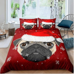 Weihnachts-Bettwäsche-Set Mops, Hund, Frohe Weihnachten, Bettwäsche-Set für Kinder, Jungen, Mädchen, niedlicher Welpe, Tier, Bettbezug, Winter, Weihnachtsdecke, Dekoracijos, Schlafzimmer-Kollektion,