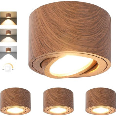 Paviršinis LED prožektorius, reguliuojamas apšvietimas, itin plokščias ir pasukamas 30° kampu, skersmuo 80 x 50 mm, lubiniai prožektoriai, tamsi mediena, su 5 W 500 LM LED moduliu 230 V - 3000 K/4000 K/6500 K,