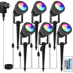 Sodo apšvietimas su maitinimu, 6 RGB sodo žibintų pakuotė su antžeminiu smaigaliu, spalvas keičiantis sodo prožektorius su nuotolinio valdymo pulteliu, IP65 vandeniui atsparus, dekoratyvinis sodo šviestuvas sodui, vejai, keliui,