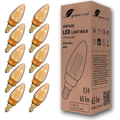 10x Dimmable Vintage Design LED lemputė nuotaikingam apšvietimui E14 C35 Gold 2,3 W 65 lm 1800 K Extra Warm White 320° 230 V nemirganti Edisono lemputė