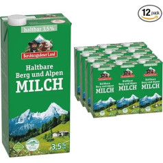 Berchtesgadener Alpine Milk Country H-Milk 3,5% riebumo patvarus pienas Mountain Farmer's Milk, po 1 litrą, pakuotė po 12 vnt. pufai