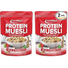 IronMaxx baltyminiai dribsniai - braškių 550 g maišelis | Veganiški daug baltymų turintys dribsniai be laktozės | Mažiau cukraus ir mažai angliavandenių (pakuotė po 2 vnt.)