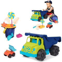 B. toys Smėlio žaislas 10 dalių didelis savivartis su kibirėliu - smėlio dėžės žaislas, paplūdimio, žaidimų aikštelės kastuvas, sietelis, smėlio formelės - žaislas nuo 18 mėnesių
