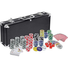 HENGMEI pokerio dėklas Pokerio rinkinys su 500 lazerinių pokerio žetonų Pokerio kortų priedai, įskaitant 2 x pokerio kaladės, aliumininį pokerio dėklą, 5 x kauliukai, 3 x dalintojo mygtukas, pokeris, pokerio žetonai, dėklas, žetonai
