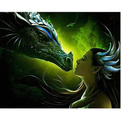 Tapyba pagal skaičius suaugusiems pradedantiesiems - drakonas ir ragana Gyvūnas 16 x 20 colių skaičių tapyba (medinis rėmas)