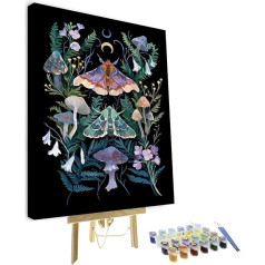 TISHIRON Tapyba pagal skaičius suaugusiems pradedantiesiems, molė DIY tapybos pagal skaičius rinkiniai suaugusiems vaikams, grybai ir lapai Oil Painting Rankų tapyba drobė Dovanos amatai namams 40 x 50 cm (rėmas)
