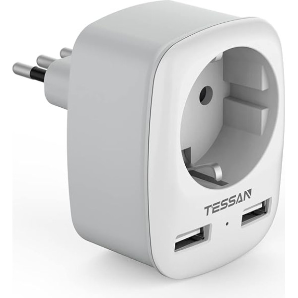 TESSAN adapteris Italija USB, kelioninis adapteris Italija su 2 USB 2,4 A, kištukinio lizdo adapteris Italija L tipo, kelioninis kištukinis lizdas Italija Vokietija, kištukinis lizdas Italija, Čilė, Urugvajus