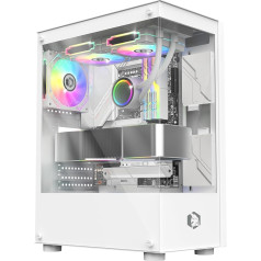 EMPIRE GAMING - (2024 Naujiena) Žaidėjams skirtas kompiuterio korpusas CM-241 - ARGB Mid Tower Micro-ATX ir ITX - 3 ventiliatoriai 120 mm 3 kontaktų 5V LED RGB adresuojamas - MB Sync - Mid Tower White