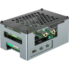 innomaker Aliuminio korpusas Raspberry Pi 5 su 3510 PWM ventiliatoriumi Pasyvusis radiatorius Aliuminio lydinio korpusas Tinka DAC/DAC PRO/AMP/AMP PRO/RS485 ir CAN kepurė ir dauguma aviečių
