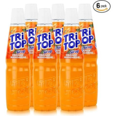 TRI TOP Apelsinų ir mandarinų sirupas nealkoholiniams gėrimams, kokteiliams ir desertams su mažu cukraus kiekiu (6 x 600 ml)