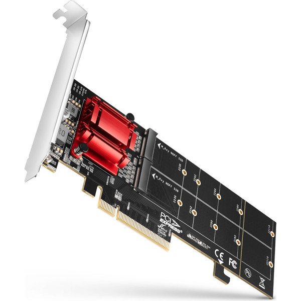 Axagon Pcem2-nd pcie valdiklis x 8, 2x lizdas m.2 nvme m-key RAID palaikymas nebifurkacinėms plokštėms, pridedama, sp ir lp