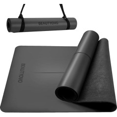 BEAUTYOVO Jogos kilimėlis neslidus Eco PU ir natūralios gumos jogos kilimėlis storio 4,5 mm, sporto kilimėlis fitneso kilimėlis neslidus su 2 in 1 jogos dirželiu, gimnastikos kilimėlis namams ir lauke
