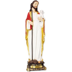 Biblegifts Didelis Jėzus Gerasis Ganytojas Florencijos 30cm tradicinio itališko dizaino dervos Kristaus, dėvinčio avinėlį, aukso spalvos statulėlė
