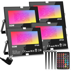ChangM RGB LED prožektorius lauko su nuotolinio valdymo pulteliu Objektų apšvietimas Pack of 4 50 W LED prožektorius IP66 Vandeniui atsparus LED prožektorius Sodo nuotaikos žibintai