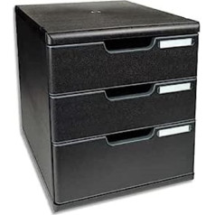 Exacompta 325414D Ablagebox Modulo mit 3 Schubladen für DIN A4+ Dokumente. Belastbare Schubladenbox mit hoher Kapazität für mehr Platz stapelbar Blauer Engel schwarz