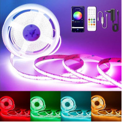 TTWAY RGB Smart IC COB LED juosta 3 m, įvairiaspalvė RGB LED juosta 24 V, šviesos juosta su maitinimo šaltiniu, nuotolinio valdymo pultu ir 