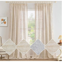 MIULEE Lininės užuolaidos su raukinukais, lininė išvaizda, modernios, Voile, bėginė sistema, svetainė, miegamasis, 2 vnt., 140 x 245 cm, balti ryžiai