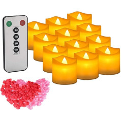 IMAGE LED arbatos žibintai 12 žvakių pakuotė su nuotolinio valdymo pulteliu ir laikmačiu Mirksinčios elektrinės arbatos lemputės su 100 rožių žiedlapių, šiltai geltonos spalvos