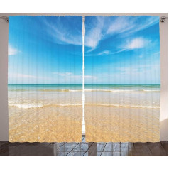 ABAKUHAUS Havajų kaimiškos užuolaidos, atogrąžų dangaus jūros peizažas, miegamojo užuolaidos su kilpomis ir kabliukais, 280 x 245 cm, kreminės mėlynos spalvos