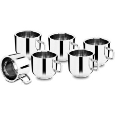 IndiaBigShop Kavos puodelis Espresso puodelis Dvigubos sienelės nerūdijančio plieno arbatos puodeliai, kuriuos galima pakartotinai naudoti ir plauti indaplovėje, 6 vnt.