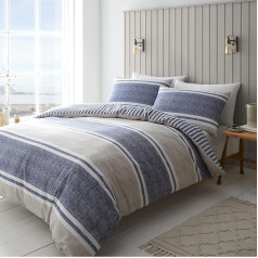 Catherine Lansfield Patalynė Textured Stripe Blue Double Duvet Cover Set With Pillow Cases