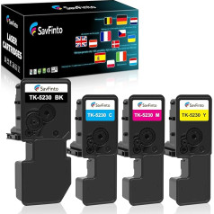 SavFinto TK5230 Toneris suderinamas su Kyocera ECOSYS M5521cdw Kyocera TK-5230 TK5220 Kyocera ECOSYS M5521cdw M5521cdw M5521cdn P5021cdn P5021cdw (4 vnt., 1 juodas, 1 žydras, 1 purpurinis, 1 purpurinis, 1 vnt.
