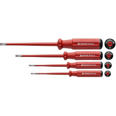 PB Swiss Tools VDE SCHLITZ atsuktuvų rinkinys Elektrikams PB 5538 Slim 4 dalių rinkinys (2/3/4/5), izoliuotas iki 1000 voltų, 100 % šveicariškas, raudonos spalvos
