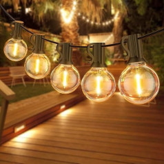 FANSANMY LED pasakų žibintai lauke, 18 m / 60 pėdų pasakų žibintai lauke su 30+1 G40 LED lemputėmis, IP45 vandeniui atsparūs girliandų žibintai, skirti naudoti lauke sode, vestuvėse, vakarėliuose, lauke