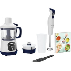 Tefal HB55W4 Yummy Gourmet kūdikių maisto ruošimo prietaisas | Komplekte yra rankinis maišytuvas, mentelė, matavimo taurė, 2 x keraminiai indeliai, receptų knyga | Jutiklinis ekranas | Be BPA | Priedai, kuriuos galima plauti indaplovėje |