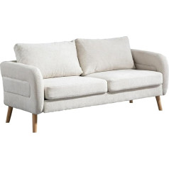 Meuble Cosy 2 vietų sofa, maža sofa su porankiu, pagaminta iš audinio, medinė koja, skirta svetainei, miegamajam, butui, skandinaviška, smėlio spalvos, 159 x 72 x 76 cm, mediena