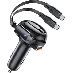Acefast B13 53W USB-A automobilinis įkroviklis + 2 USB-C laidai - juodos spalvos