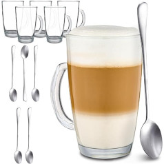 Latte Macchiato stiklinės, 6 vnt., su rankenėle ir šaukšteliu, 300 ml - ilgai išlaiko gėrimus šiltus