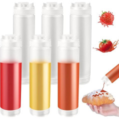 Quetschflaschen für Saucen - 6 Stück 473 ml umgekehrte Kunststoff-Quetschflaschen, nachfüllbare Ketchup-Flaschen, großes Ventil, Gewürzspender, Quetschflaschen für Restaurants, Catering, Küche