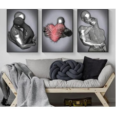 3D metalinė figūra Statulėlė Menas Meilė Širdis Bučinys Nuotraukos Sienų menas Gyvenamasis kambarys Sienų apdaila - be rėmo (Plakatas 04.40 x 50 cm x 3)