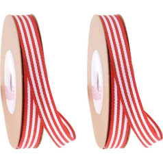 2 ritinėliai Grosgrain juostelė Dryžuota Dovanų juostelė Kalėdų juostelė Dryžuota juostelė Audinys Amatų juostelė Dekoratyvinė juostelė Raudona balta