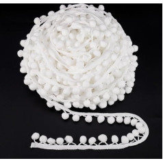 PH PandaHall 60FT Pom Poms Fringe Trim 13mm Round Pompoms Ball Triangle Connecting Tassel White Ribbon Fringe Tassel Lace for DIY Crafts Sewing Home Wear Pillow