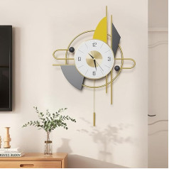 LANMOU Didelis modernus sieninis laikrodis be triukšmo su švytuokle Sieninis laikrodis Auksinis Gyvenamasis kambarys 77 x 44 cm Metalas ir žalvaris